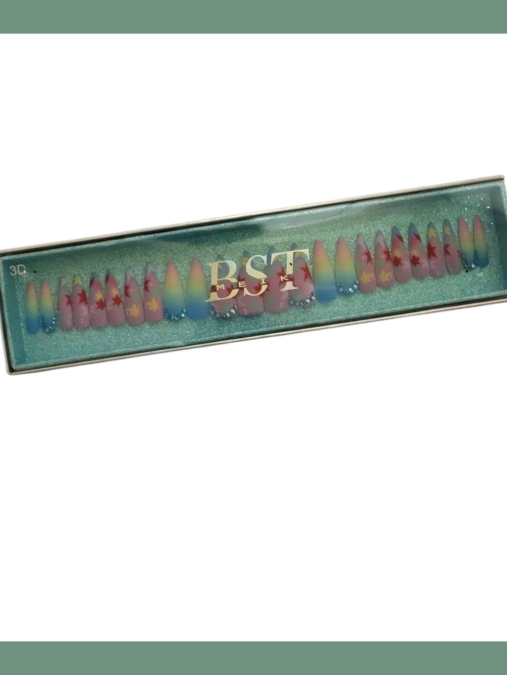 BSE Multicolor Pastel Ombre Stiletto Press-On Nails with Stars